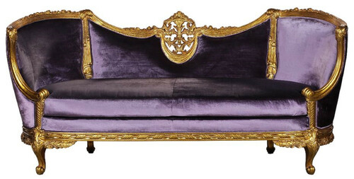 Casa Padrino Luxus Barock Samt Sofa Lila / Gold - Edles Handgefertigtes Wohnzimmer Sofa im Barockstil - Prunkvolle Barock Wohnzimmer M�bel