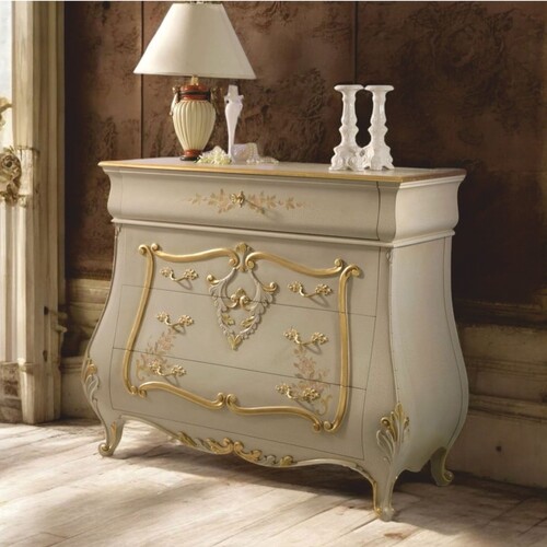 Casa Padrino Luxus Barock Schlafzimmer Kommode mit 4 Schubladen Creme / Gold - Made in Italy