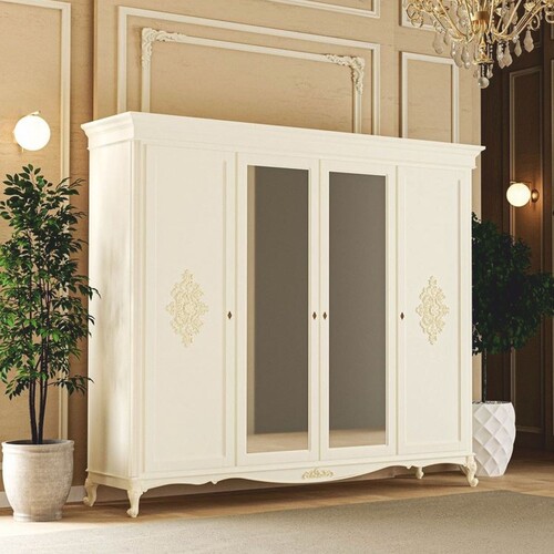 Casa Padrino Luxus Barock Schlafzimmer Schrank Creme 248 cm - Barock Schlafzimmer M�bel