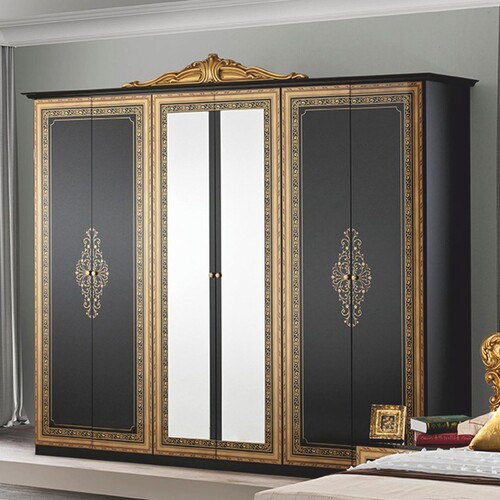 Casa Padrino Luxus Barock Schlafzimmer Schrank Schwarz / Gold 261,4 cm - Barock Schlafzimmer M�bel