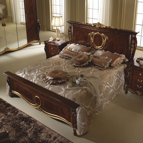 Casa Padrino Luxus Barock Doppelbett Dunkelbraun / Gold - Barock M�bel - Made in Italy