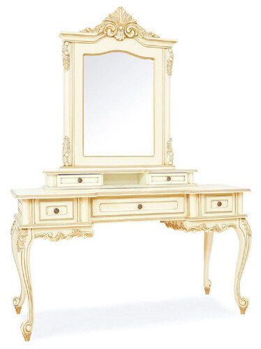 Casa Padrino Luxus Barock Schminktisch mit Spiegel Creme / Beige - Prunkvolle Barockstil Schminkkommode mit Wandspiegel - Luxus Schlafzimmer M�bel im Barockstil - Barock M�bel