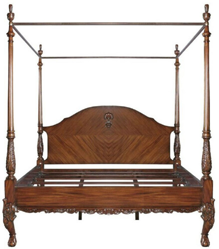 Casa Padrino Luxus Barock Doppelbett Dunkelbraun - Handgefertigtes Massivholz Bett - Schlafzimmer M�bel im Barockstil - Edel & Prunkvoll