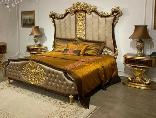Casa Padrino Luxus Barock Schlafzimmer Set Silber / Dunkelbraun / Gold - 1 Doppelbett mit Kopfteil & 2 Nachtkommoden - Hochwertige Schlafzimmer M�bel im Barockstil - Edel & Prunkvoll
