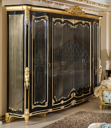 Casa Padrino Luxus Barock Schlafzimmerschrank Schwarz / Gold - Prunkvoller Massivholz Kleiderschrank im Barockstil - Barock Schlafzimmer & Hotel M�bel - Edel & Prunkvoll