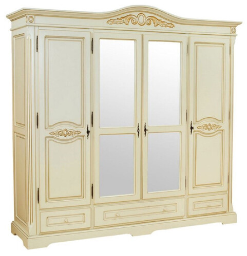 Casa Padrino Luxus Barock Schlafzimmerschrank Creme / Beige - Barockstil Massivholz Schrank mit 4 T�ren und 3 Schubladen - Barock Kleiderschrank - Barock Schlafzimmer M�bel