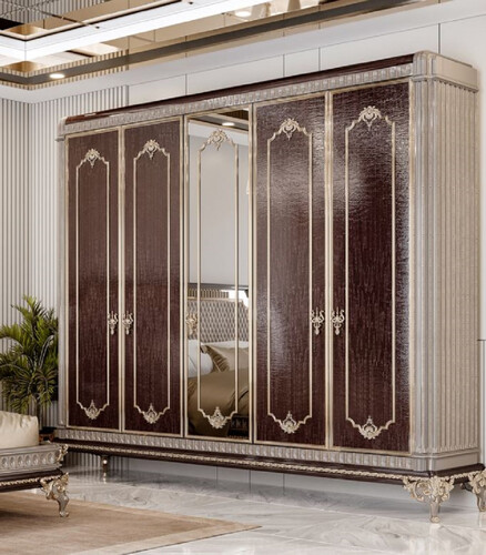Casa Padrino Luxus Barock Schlafzimmer Schrank Dunkelbraun / Grau / Gold