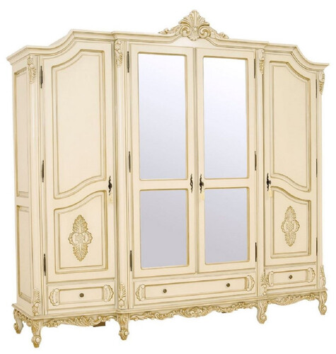 Casa Padrino Luxus Barock Schlafzimmerschrank Creme / Beige - Prunkvoller Massivholz Schrank mit 4 T�ren und 3 Schubladen - Barock Kleiderschrank - Barock Schlafzimmer M�bel