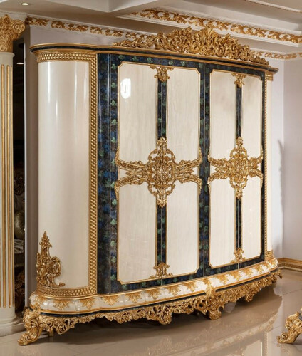 Casa Padrino Luxus Barock Schlafzimmerschrank Wei� / Blau / Gold - Prunkvoller Kleiderschrank im Barockstil - Barock Schlafzimmer & Hotel M�bel - Edel & Prunkvoll