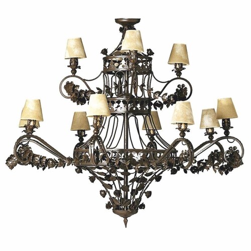 Casa Padrino Luxus Barock Schmiedeeisen Kronleuchter Braun / Beige  150 x H. 130 cm