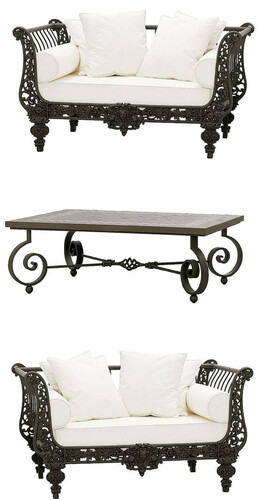 Casa Padrino Luxus Barock Schmiedeeisen M�bel Set Dunkelbraun / Wei� - 2 Luxus Sessel & 1 Luxus Couchtisch - Wohnzimmer M�bel - Garten M�bel - Hotel M�bel - Luxus Barock M�bel