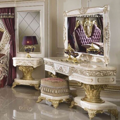 Casa Padrino Luxus Barock Schminkkommoden Set Wei� / Beige / Gold - Barock M�bel