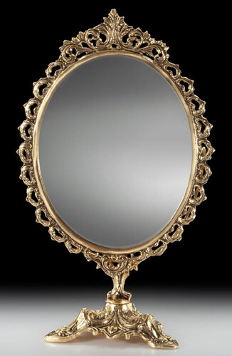 Casa Padrino Luxus Barock Schminkspiegel Gold 26 x H. 44 cm - Handgefertigter Barockstil Bronze Tischspiegel - Kosmetikspiegel - Barock Deko Accessoires - Edel & Prunkvoll