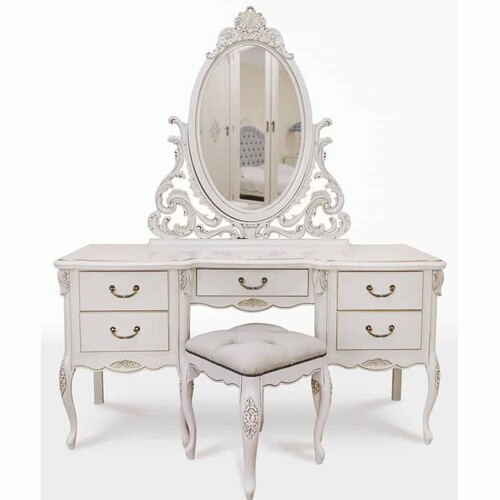 Casa Padrino Luxus Barock Schminktisch Set Wei� / Hellgrau - Barock Schlafzimmer M�bel