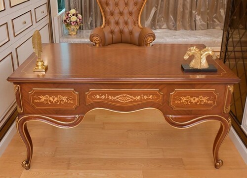 Casa Padrino Luxus Barock Schreibtisch Braun / Gold 155 cm - Barock B�ro M�bel - Made in Italy