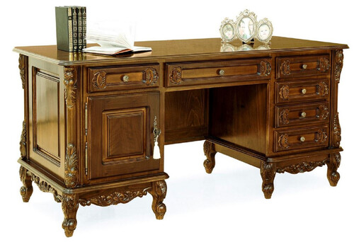 Casa Padrino Luxus Barock Schreibtisch Dunkelbraun - Prunkvoller Massivholz B�rotisch - Luxus B�ro M�bel im Barockstil - Barock M�bel - Barock B�ro Einrichtung - Edel & Prunkvoll