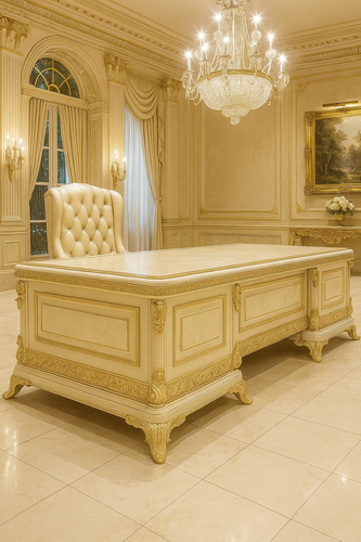 Casa Padrino Luxus Barock Schreibtisch Creme / Gold - Sekret�r B�ro