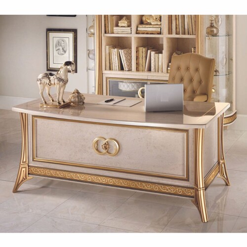 Casa Padrino Luxus Barock Schreibtisch Creme / Gold 180 cm - Barock B�ro M�bel - Made in Italy