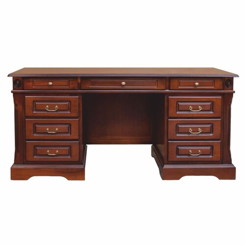 Casa Padrino Luxus Barock Massivholz Schreibtisch mit 9 Schubladen Braun 162 cm - Barockstil B�rotisch - Barock B�ro M�bel