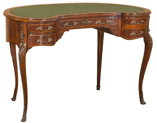 Casa Padrino Luxus Barock Schreibtisch Dunkelbraun / Hellbraun / Gr�n - Handgefertigter Mahagoni Schreibtisch mit 5 Schubladen - Edle Barock B�ro M�bel