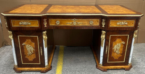 Casa Padrino Barock Schreibtisch Braun / Hellbraun / Wei� / Gold - Handgefertigter Barockstil Massivholz B�rotisch - B�ro M�bel im Barockstil - Barock M�bel