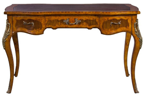 Casa Padrino Luxus Barock Schreibtisch Hellbraun / Dunkelbraun / Rot - Handgefertigter Massivholz Sekret�r mit 3 Schubladen - Edle Barock B�ro M�bel