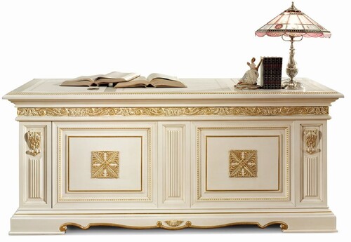 Casa Padrino Luxus Barock Schreibtisch Wei� / Gold 196 cm - Made in Italy