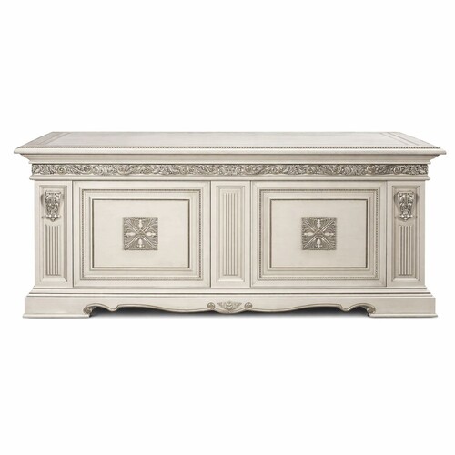 Casa Padrino Luxus Barock Schreibtisch Wei� / Silber 196 cm - Made in Italy