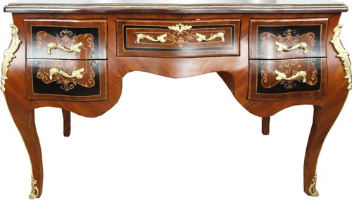 Casa Padrino Barock Sekret�r Braun Intarsien 140 x 68 x H83 mit abnehmbarer Glasplatte und goldenen Beschl�gen