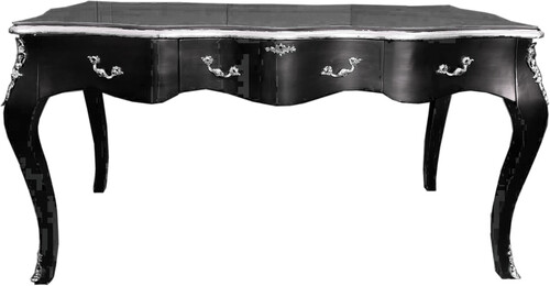 Casa Padrino Barock Sekret�r Schwarz / Silber- Schreibtisch Luxus M�bel B�ro