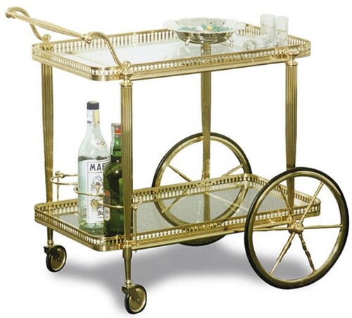 Casa Padrino Luxus Jugendstil Servierwagen Gold 75 x 46 x H. 60 cm - Edler Messing Trolley mit Glasplatten - Barock & Jugendstil Gastronomie Accessoires