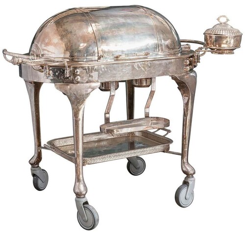 Casa Padrino Luxus Barock Hotel Servierwagen Silber - Barockstil Trolley - Hotel Accessoires