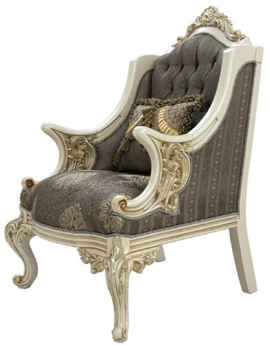 Casa Padrino Luxus Barock Sessel Grau / Braun / Wei� / Gold / Silber - Handgefertigter Wohnzimmer Sessel mit elegantem Muster und Glitzersteinen - Barock Wohnzimmer M�bel - Edel & Prunkvoll