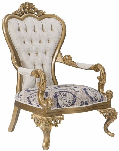 Casa Padrino Luxus Barock Sessel Blau / Wei� / Gold 89 x 94 x H. 122 cm - Wohnzimmer M�bel im Barockstil - Edel & Prunkvoll
