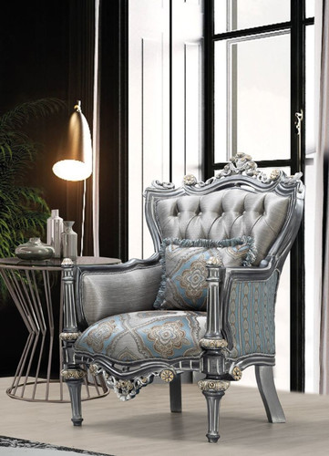 Casa Padrino Luxus Barock Sessel Silber / T�rkis / Gold 83 x 80 x H. 120 cm - Prunkvoller Massivholz Wohnzimmer Sessel mit elegantem Muster und dekorativem Kissen - Barock Wohnzimmer M�bel