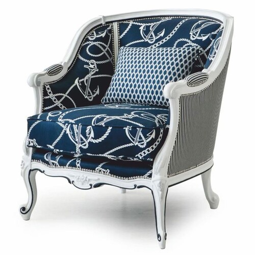 Casa Padrino Luxus Barock Sessel Blau / Wei� - Barock M�bel - Made in Italy