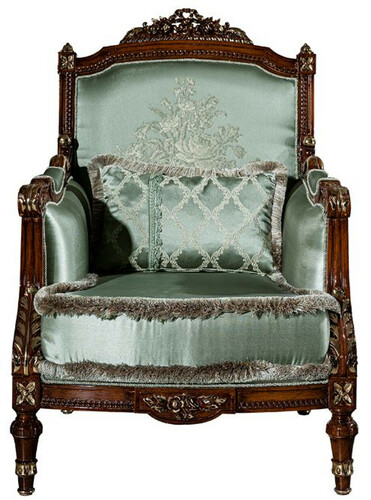 Casa Padrino Luxus Barock Sessel Hellgr�n / Braun 80 x 90 x H. 119 cm - Wohnzimmer Sessel mit dekorativem Kissen - Barock M�bel