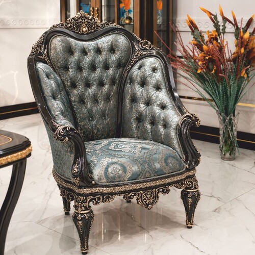 Casa Padrino Luxus Barock Sessel T�rkis / Schwarz / Gold - Barock Wohnzimmer & Hotel Sessel - Prunkvolle Barock M�bel