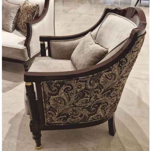 Casa Padrino Luxus Barock Sessel Grau / Rotbraun / Gold - Barockstil Wohnzimmer M�bel