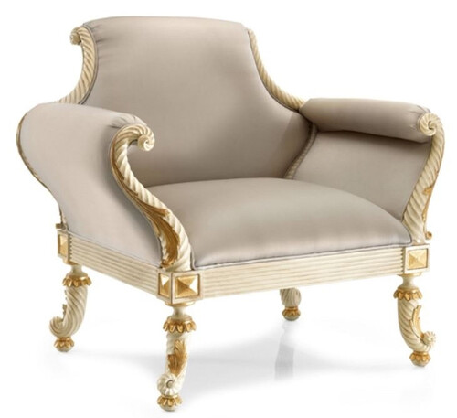 Casa Padrino Luxus Barock Sessel Grau / Cremewei� / Gold - Handgefertigter Barockstil Wohnzimmer Sessel - Luxus Wohnzimmer M�bel im Barockstil - Luxus Qualit�t - Made in Italy