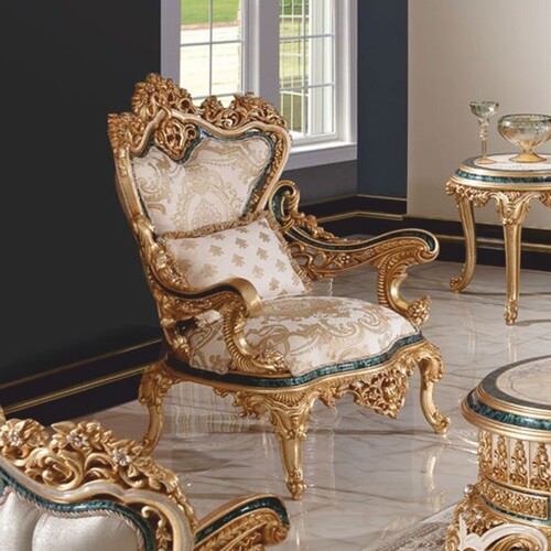 Casa Padrino Luxus Barock Sessel Wei� / Gr�n / Gold - Barock Wohnzimmer & Hotel Sessel - Prunkvolle Barock M�bel