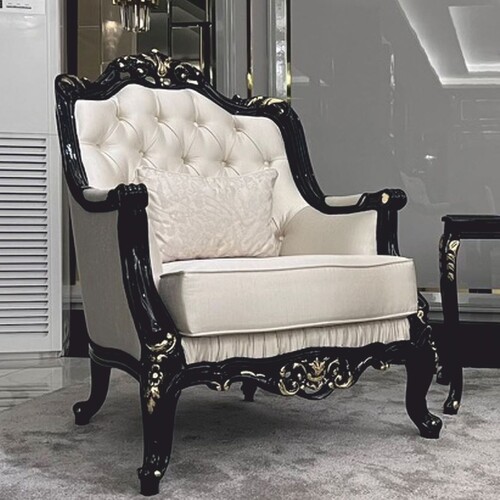 Casa Padrino Luxus Barock Sessel Creme / Schwarz / Gold H. 105 cm - Barock M�bel