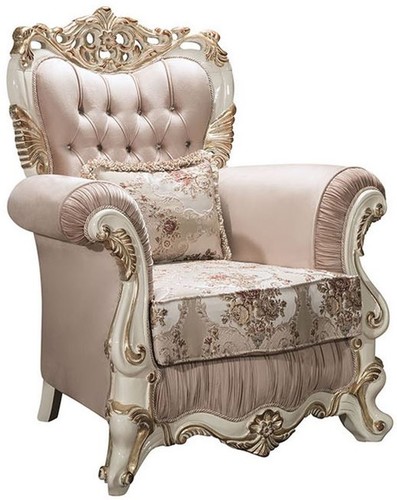 Casa Padrino Luxus Barock Sessel mit Glitzersteinen und dekorativem Kissen Rosa / Wei� / Gold 106 x 90 x H. 110 cm - Wohnzimmer M�bel im Barockstil