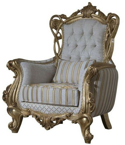 Casa Padrino Luxus Barock Sessel Wei� / Gold 100 x 80 x H. 124 cm - Wohnzimmer Sessel mit elegantem Muster und dekorativem Kissen - Barock M�bel - Edel & Prunkvoll