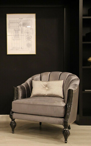 Casa Padrino Luxus Barock Sessel Grau / Schwarz / Silber 83 x 85 x H. 85 cm - Wohnzimmer Sessel mit edlem Samtstoff - Barock M�bel
