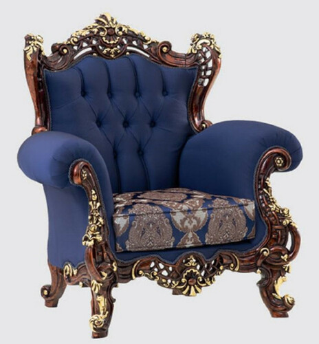 Casa Padrino Luxus Barock Sessel Blau / Dunkelbraun / Gold 110 x 95 x H. 121 cm - Prunkvoller Wohnzimmer Sessel mit elegantem Muster - Barock M�bel