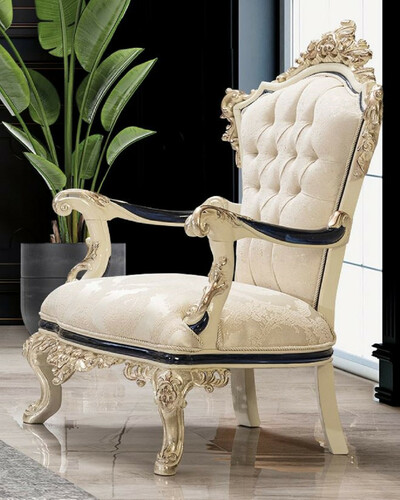 Casa Padrino Luxus Barock Sessel Wei� / Creme / Schwarz / Antik Gold - Barockstil Wohnzimmer Sessel mit elegantem Muster - Luxus Wohnzimmer M�bel im Barockstil - Barock Einrichtung - Barock M�bel