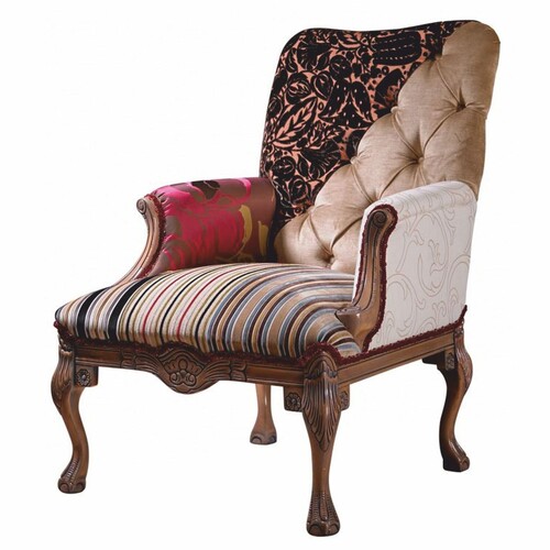 Casa Padrino Luxus Barock Patchwork Sessel Bunt / Braun - Barock Wohnzimmer M�bel