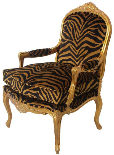 Casa Padrino Luxus Barock Sessel Gold / Schwarz / Gold 69 x 77 x H. 108 cm - Edler Mahagoni Wohnzimmer Sessel mit elegantem Tiger Muster - Barock M�bel