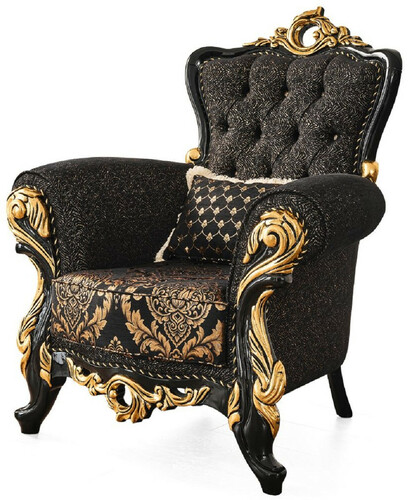 Casa Padrino Luxus Barock Sessel Schwarz / Gold 103 x 80 x H. 126 cm - Prunkvoller Wohnzimmer Sessel mit Muster und dekorativem Kissen - Barock Wohnzimmer M�bel